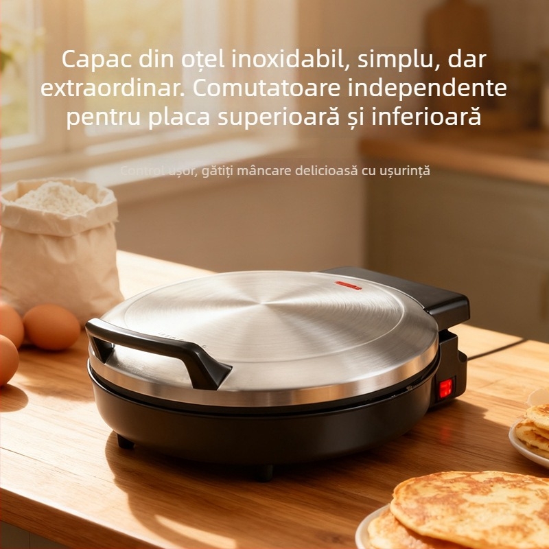 Grătar electric din oțel inoxidabil, 40 cm, cu control dual, design adâncit și mărit, oprire automată, încălzire suspendată cu două fețe, pentru uz casnic
