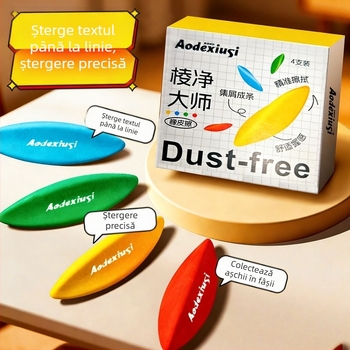 Radieră creativă fără reziduuri, ultra-curată pentru elevi, în formă triunghi-diamant, formează fâșii la frecare, colectează resturi, nu lasă urme