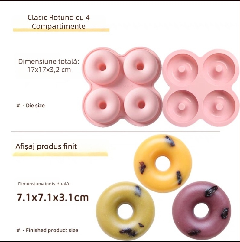 Set de forme din silicon, patru cavități pentru gogoși, pentru cuptor – matrițe DIY pentru prăjituri