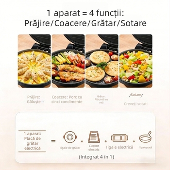 Tigaie electrică rotundă pentru coacere, diametru 26–28 cm, încălzire pe ambele fețe, design suspendat, pentru 2–3 persoane