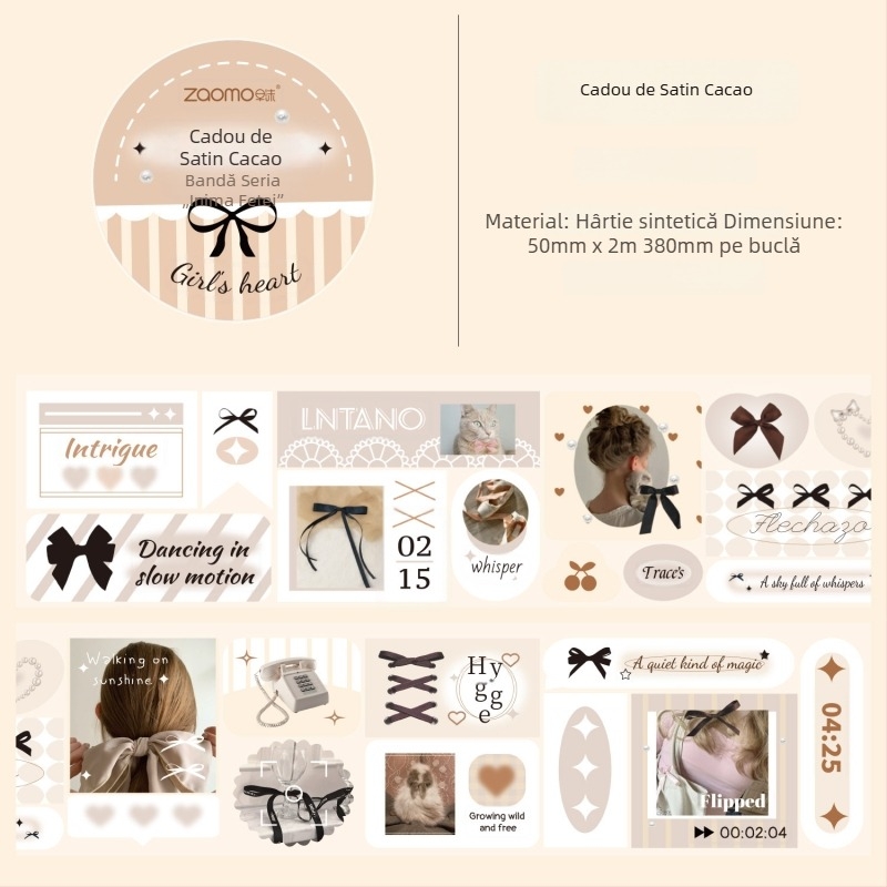Bandă din hârtie sintetică decupată - seria Limba inimii unei fete pentru decorarea jurnalului (DIY Washi Tape)