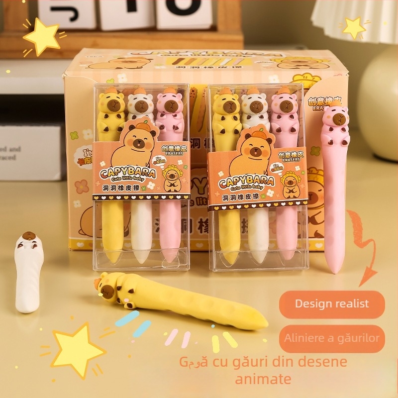 Radieră Capybara cu găuri pentru copii - ușoară, distractivă, pentru elevi din învățământul primar