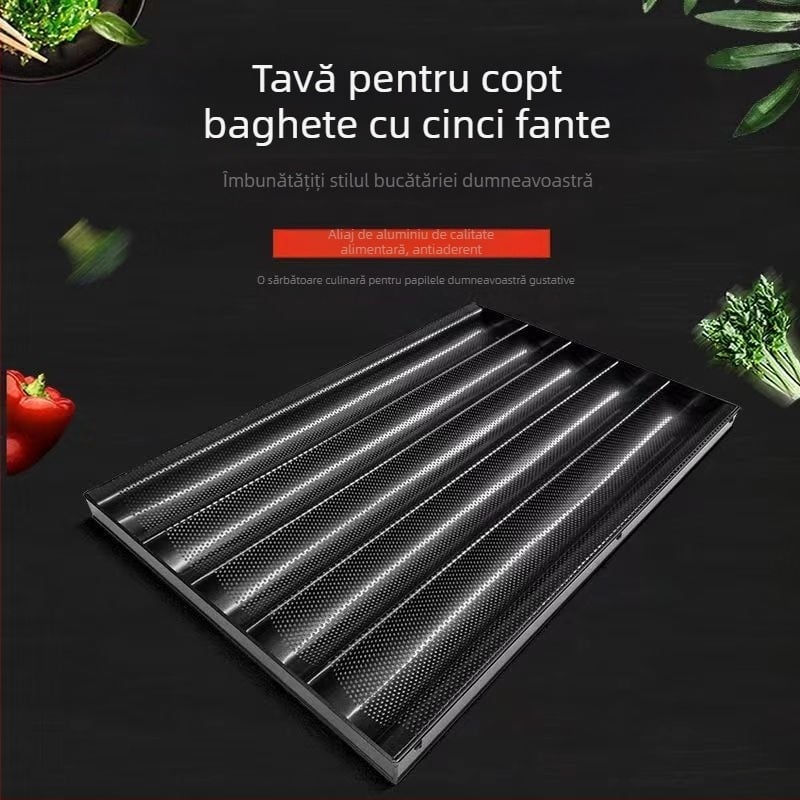 Tavă antiaderentă pentru baghete, cu patru sau cinci compartimente, formă în U pentru copt pâine franțuzească