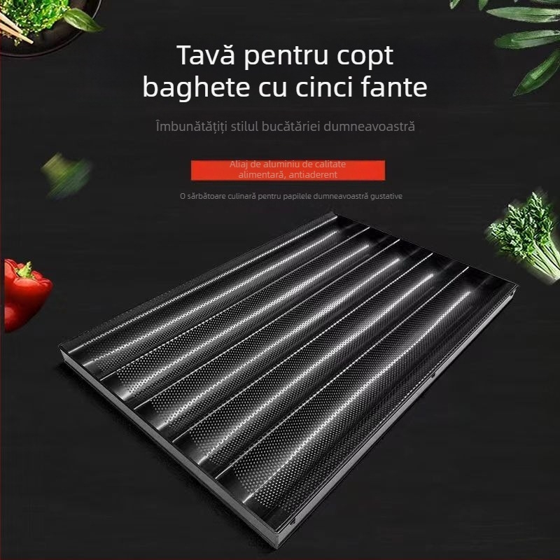 Tavă antiaderentă pentru baghete, cu patru sau cinci compartimente, formă în U pentru copt pâine franțuzească
