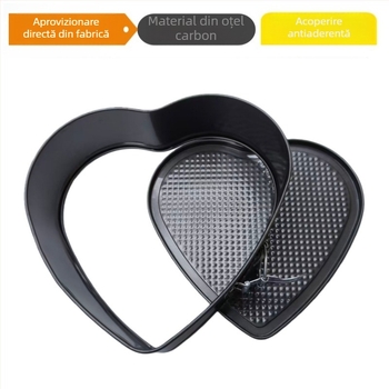 Set de 3 forme pentru prăjituri din oțel carbon, cu bază detașabilă – inimă, rotundă și pătrată.