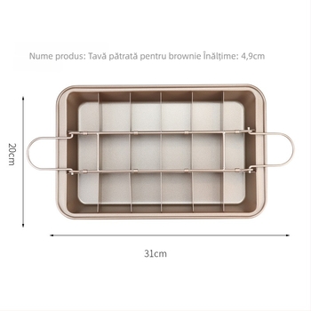 Tavă brownie cu strat antiaderent, formă dreptunghiulară pentru prăjituri, din oțel-carbon, fund gros, dimensiuni 31.5 × 20.5 × 5.7 cm