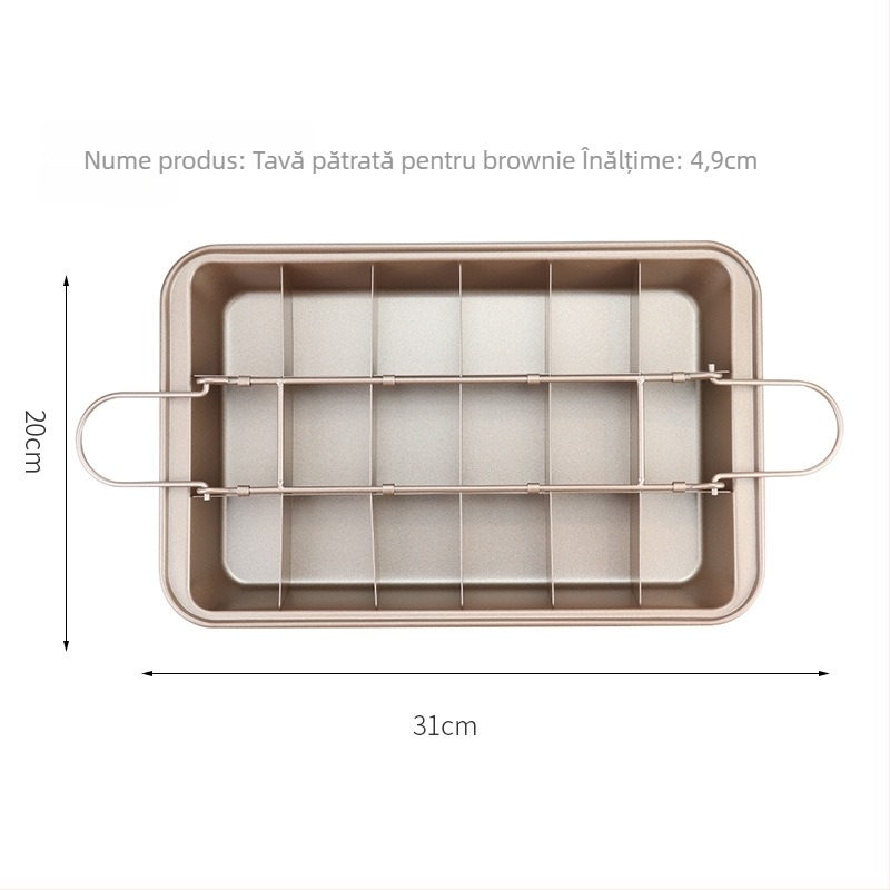 Tavă brownie cu strat antiaderent, formă dreptunghiulară pentru prăjituri, din oțel-carbon, fund gros, dimensiuni 31.5 × 20.5 × 5.7 cm