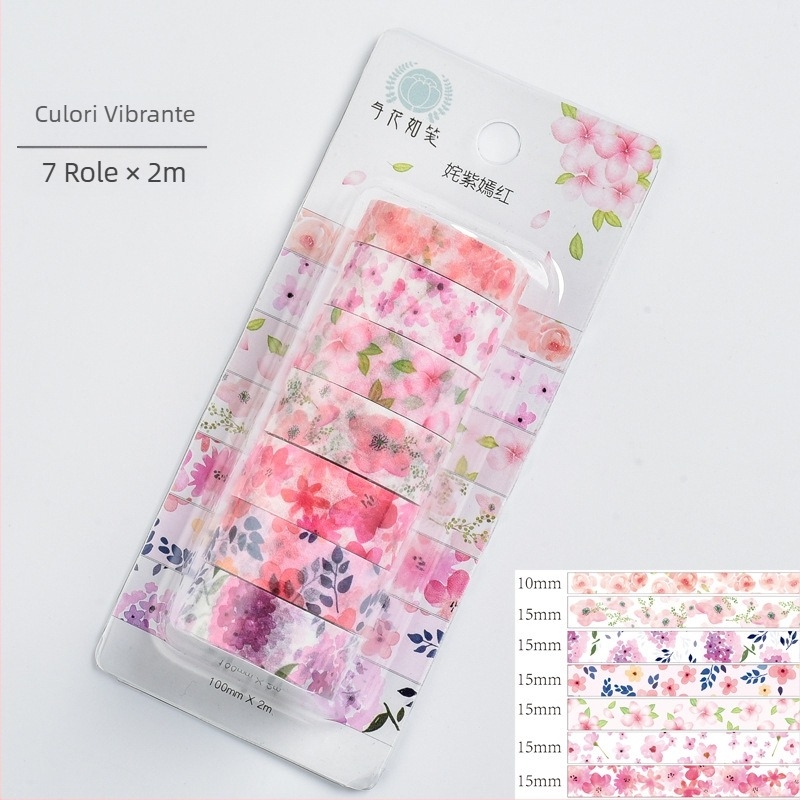 Bandă washi desenată manual, cu petale de cireș, decor de jurnal în stil japonez de vară