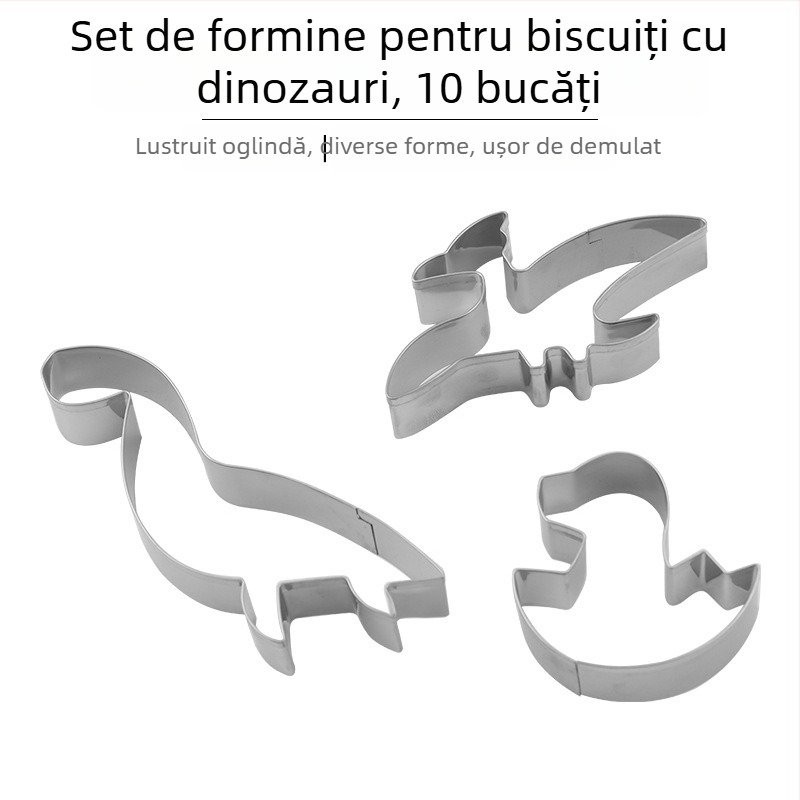 Formă de biscuiți din oțel inoxidabil, dinozaur, serie animale desenate, formă de tort DIY cu relief de fructe și legume