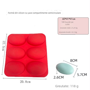 Formă ovală din silicon pentru prăjituri, 6 cavități, mousse de Paște și budincă franțuzească, matriță DIY ciocolată