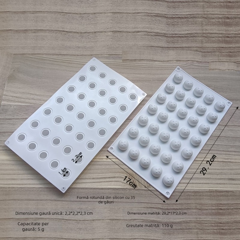 Matriță din silicon cu 35 cavități pentru trufe de ciocolată și mousse franțuzesc – formă sferică pentru coacere