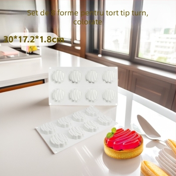 Formă mousse de tort în turn colorat, 8 piese – silicon pentru coacere, decor pentru prăjituri rotunde, deserturi franțuzești și vestice