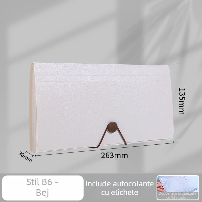 Folder acordeon de birou cu 12 compartimente, PP rezistent la apă, capacitate mare, pentru documente B6/A4