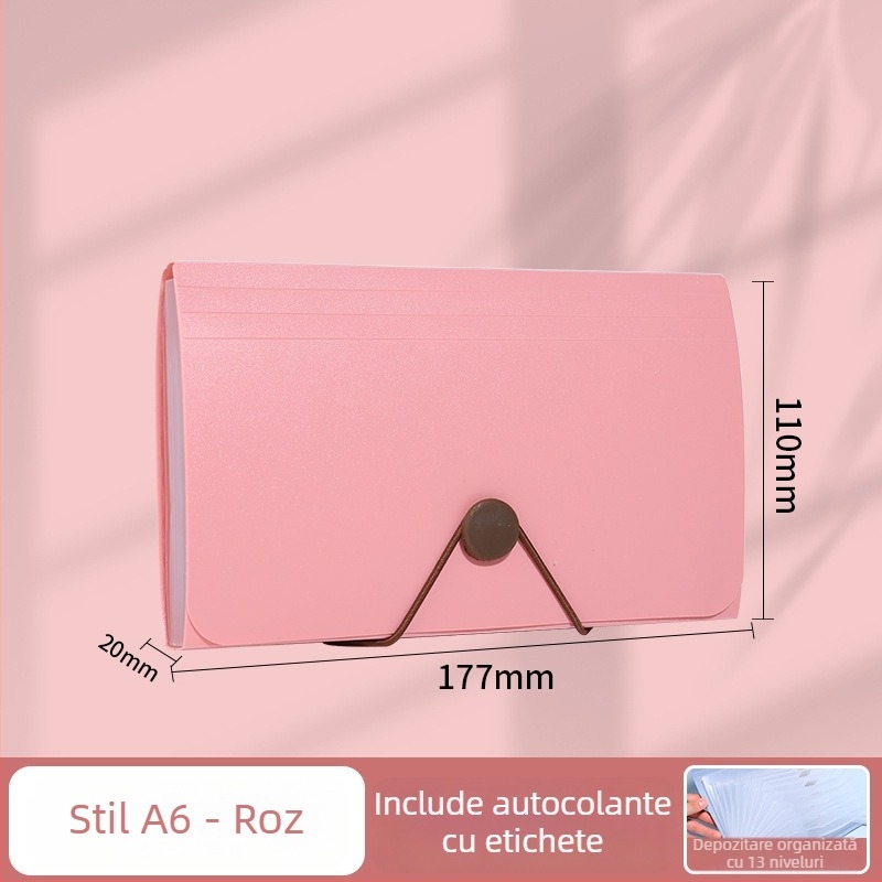 Folder acordeon de birou cu 12 compartimente, PP rezistent la apă, capacitate mare, pentru documente B6/A4