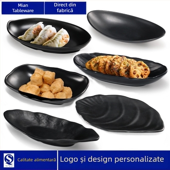 Farfurie melamină A5 pentru hot pot și grătar, dreptunghiulară, neagră, imitație de porțelan din plastic, utilizare comercială