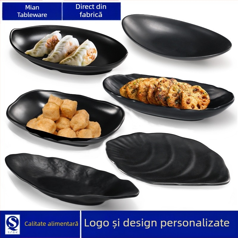 Farfurie melamină A5 pentru hot pot și grătar, dreptunghiulară, neagră, imitație de porțelan din plastic, utilizare comercială