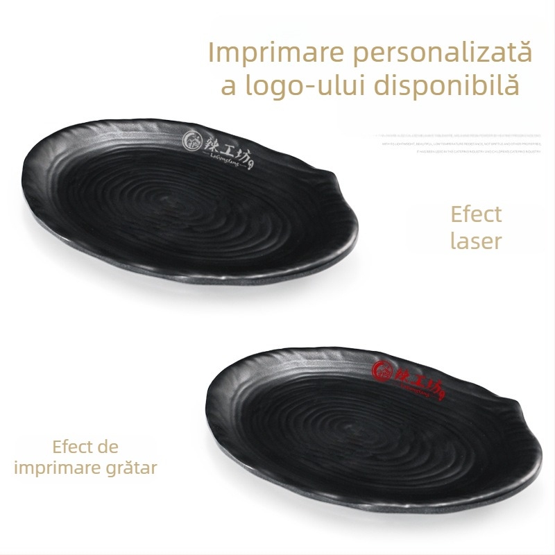 Farfurie melamină A5 pentru hot pot și grătar, dreptunghiulară, neagră, imitație de porțelan din plastic, utilizare comercială
