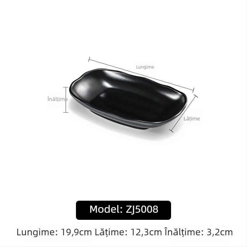 Farfurie melamină A5 pentru hot pot și grătar, dreptunghiulară, neagră, imitație de porțelan din plastic, utilizare comercială