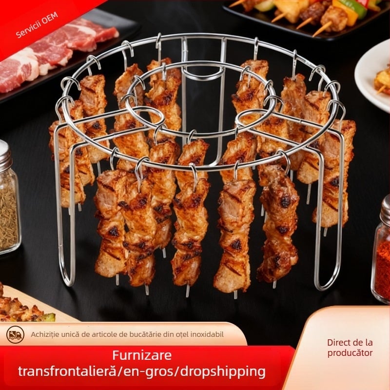 Grilă din oțel inoxidabil pentru friteuza cu aer, suport pentru frigărui, dublu nivel, multifuncțional pentru bucătărie