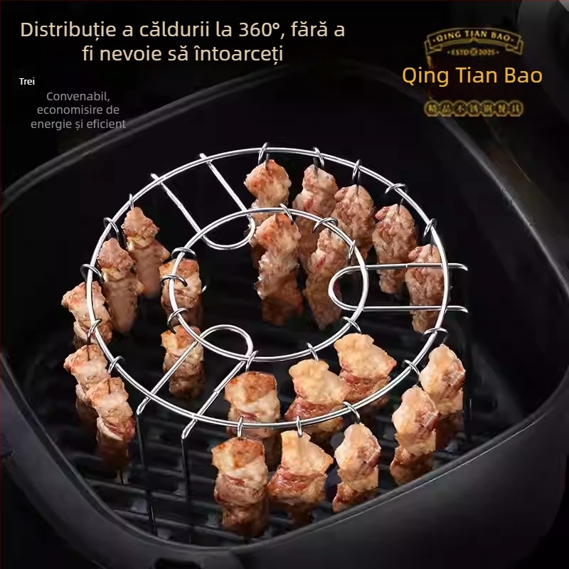 Grilă din oțel inoxidabil pentru friteuza cu aer, suport pentru frigărui, dublu nivel, multifuncțional pentru bucătărie