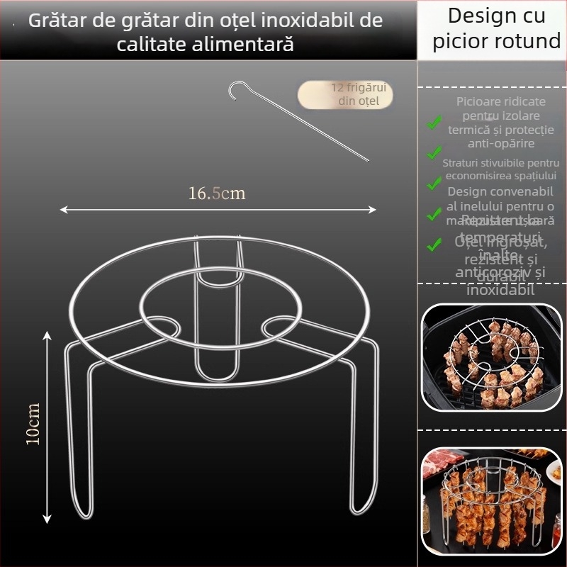Grilă din oțel inoxidabil pentru friteuza cu aer, suport pentru frigărui, dublu nivel, multifuncțional pentru bucătărie