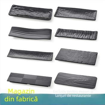 Farfurie de servire dreptunghiulară din melamină, neagră, lungă, pentru garnituri și preparate de hot pot