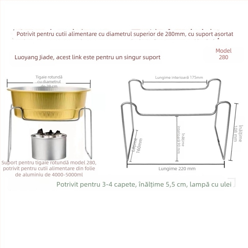 Suport de unică folosință pentru mini oală, cu bol din folie de aluminiu și lampă cu alcool
