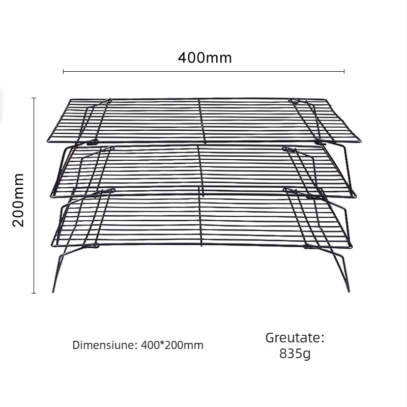Grătar dreptunghiular pentru răcirea prăjiturilor, plasă cu ochiuri mici 40×25 cm, pliabil, antiaderent