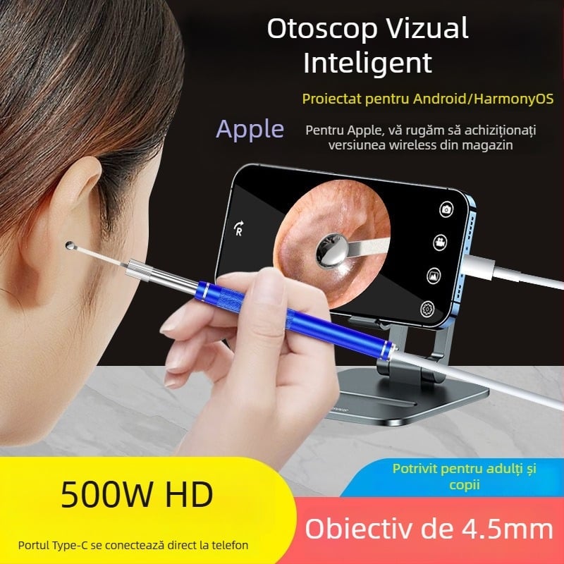Instrument vizual pentru curățarea urechii cu lumină, calitate înaltă și sistem vizual inteligent cu fir