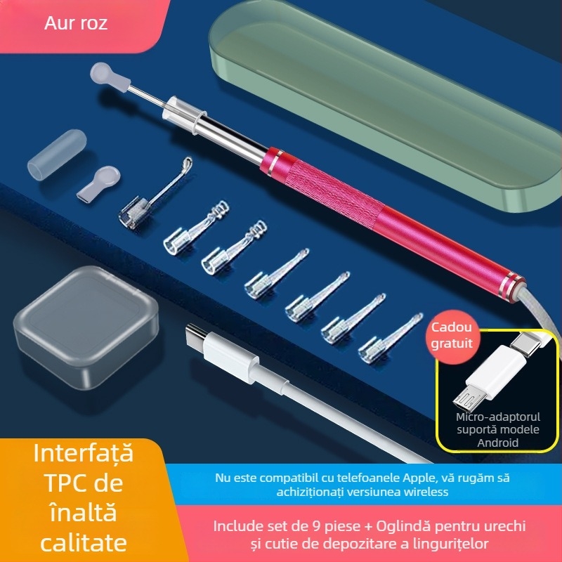 Instrument vizual pentru curățarea urechii cu lumină, calitate înaltă și sistem vizual inteligent cu fir
