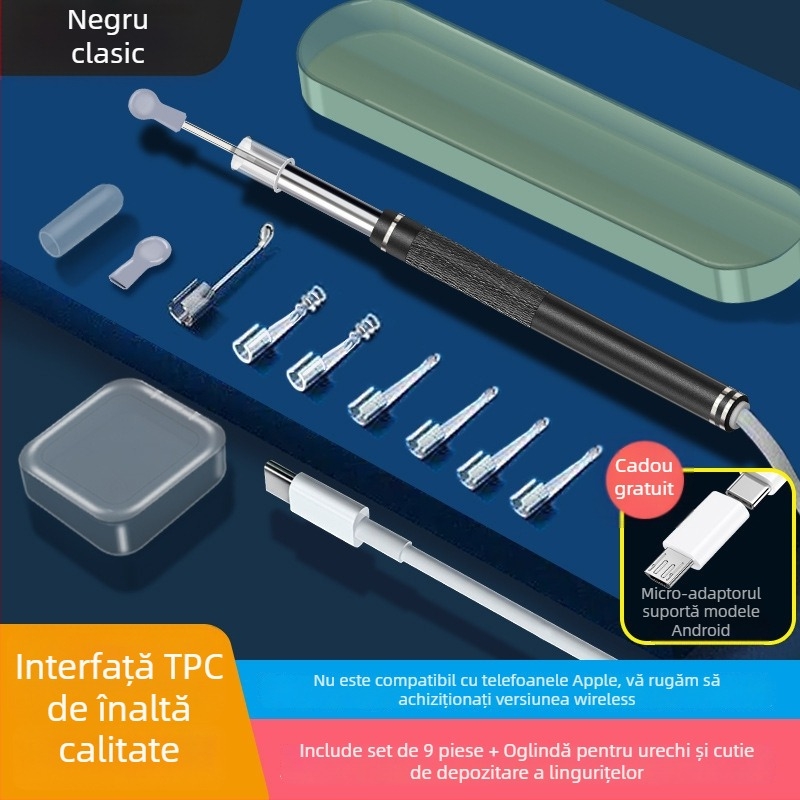 Instrument vizual pentru curățarea urechii cu lumină, calitate înaltă și sistem vizual inteligent cu fir