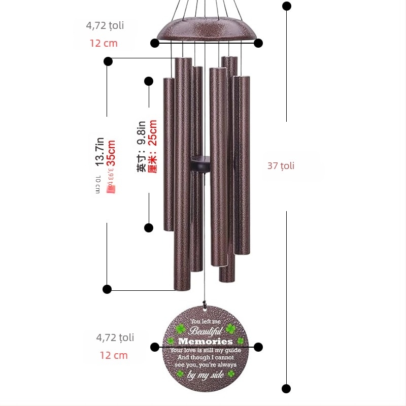 Clopoțel metalic de vânt, 45 inch, decor pentru casă, negru, memorial muzical