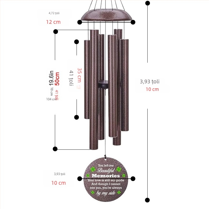 Clopoțel metalic de vânt, 45 inch, decor pentru casă, negru, memorial muzical