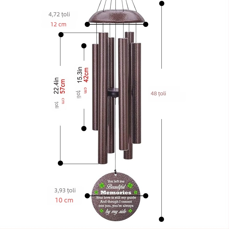 Clopoțel metalic de vânt, 45 inch, decor pentru casă, negru, memorial muzical