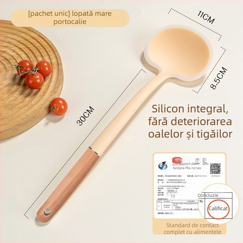 Spatulă din silicon cu formă de ciupercă, mâner lung din lemn, antiaderent, sigură pentru alimente, rezistentă la temperaturi înalte