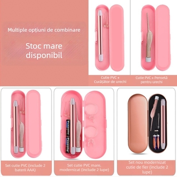 Set de lingurițe luminoase pentru urechi, cu încărcare USB și lupă pentru copii
