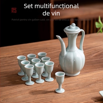 Set de ceai ceramic în stilul Dinastiei Song, imitație, ceainic mic cu mâner și accesorii pentru ceai, glazură albastru cer