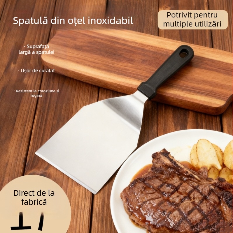 Spatulă din oțel inoxidabil pentru gătit, versatilă pentru tiramisu, friptură și clătite; unelte Teppanyaki și spatulă pentru netezirea clătitelor; mâner antiderapant