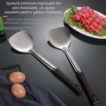 Spatula de bucătărie din oțel inoxidabil 201, mâner din lemn, design îngroșat pentru protecție împotriva arsurilor