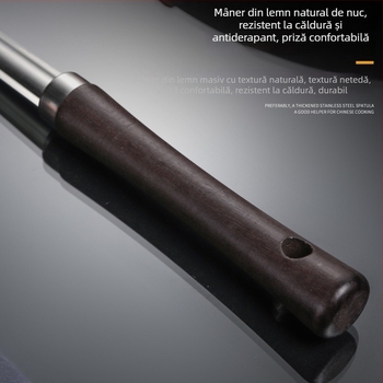 Spatula de bucătărie din oțel inoxidabil 201, mâner din lemn, design îngroșat pentru protecție împotriva arsurilor