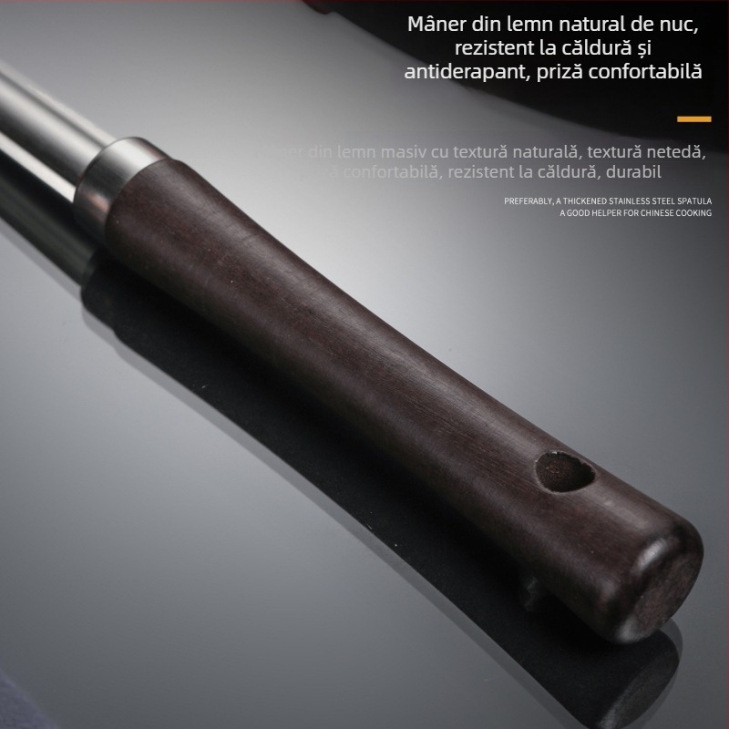 Spatula de bucătărie din oțel inoxidabil 201, mâner din lemn, design îngroșat pentru protecție împotriva arsurilor