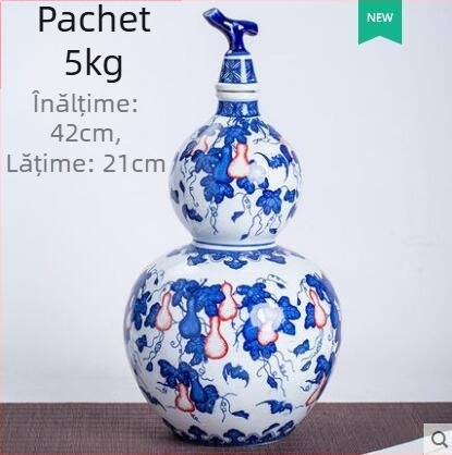 Sticlă de vin din porțelan albastru-alb, în formă de dovleac, cu motive zodiacale, stil retro, accesor decorativ sigilat