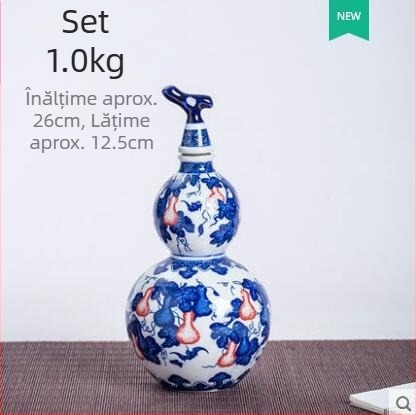 Sticlă de vin din porțelan albastru-alb, în formă de dovleac, cu motive zodiacale, stil retro, accesor decorativ sigilat