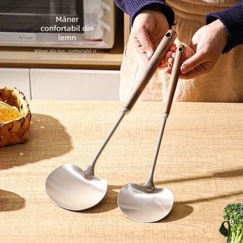 Spatula pentru ciuperci din oțel inoxidabil 316, spatulă de bucătărie alimentară cu mâner din lemn, lingură groasă pentru prăjit