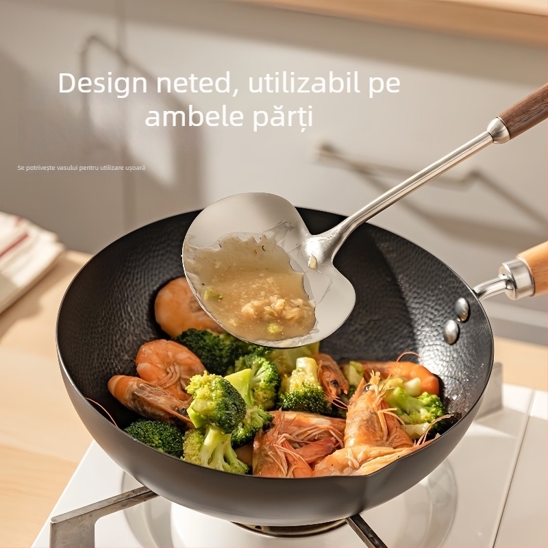 Spatula pentru ciuperci din oțel inoxidabil 316, spatulă de bucătărie alimentară cu mâner din lemn, lingură groasă pentru prăjit