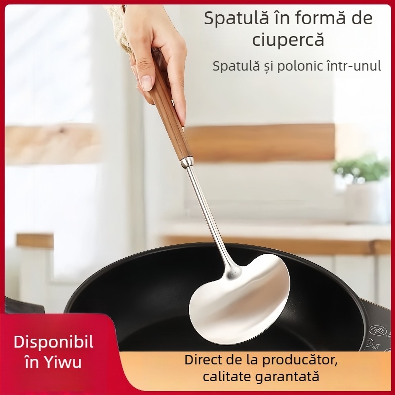 Spatula pentru ciuperci din oțel inoxidabil 316, spatulă de bucătărie alimentară cu mâner din lemn, lingură groasă pentru prăjit