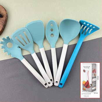 Set de 6 spatule din silicon cu depozitare verticală, antiaderente și rezistente la temperaturi înalte, pentru gătit