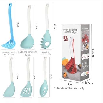 Set de 6 spatule din silicon cu depozitare verticală, antiaderente și rezistente la temperaturi înalte, pentru gătit