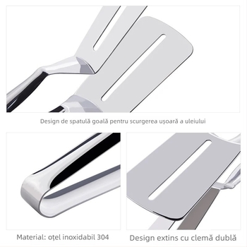 Spatulă de bucătărie din oțel inoxidabil, cu clip, pentru clătite, pește, pizza și friptură