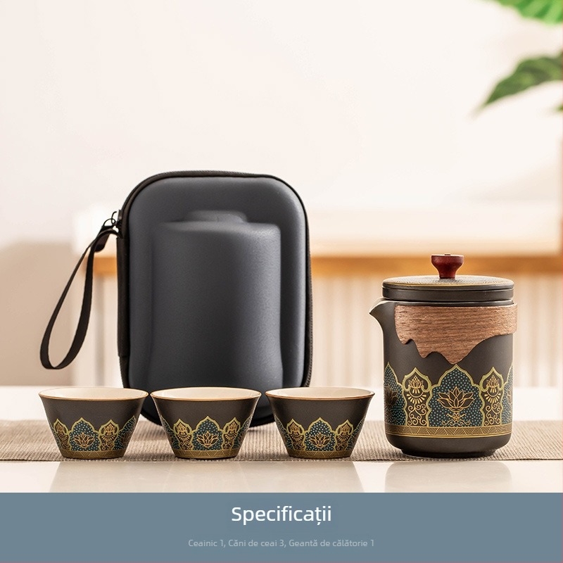 Carpenter Sequence Set ceai de călătorie: ceainic ceramic portabil și cești pentru camping și birou